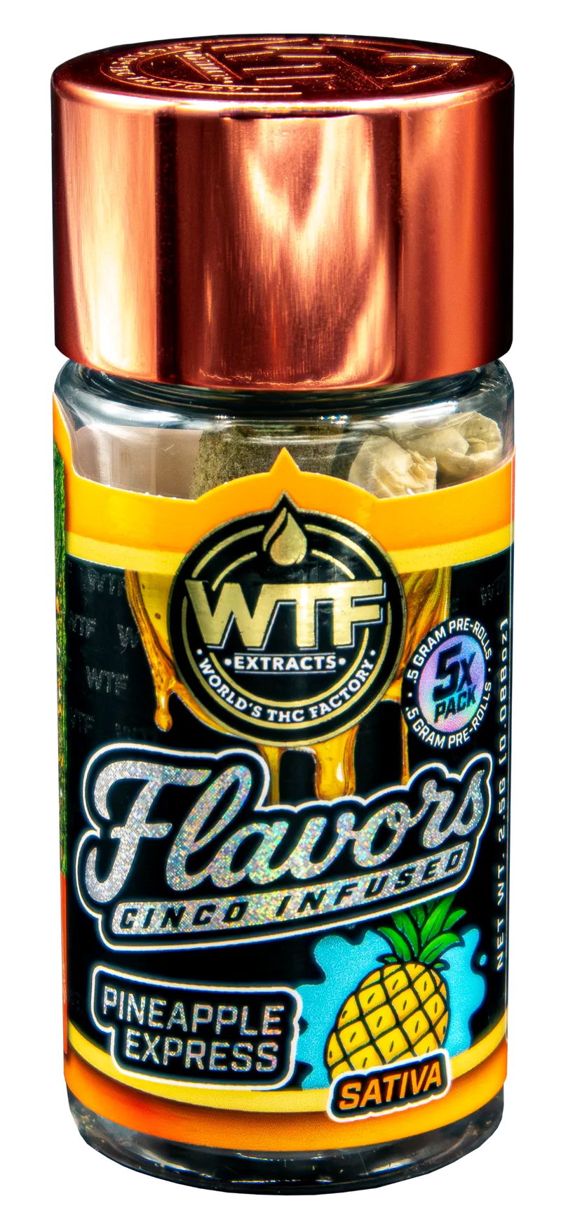 WTF Extracts 2.5g Cinco Infused Preroll 5pk - Pineapple Express