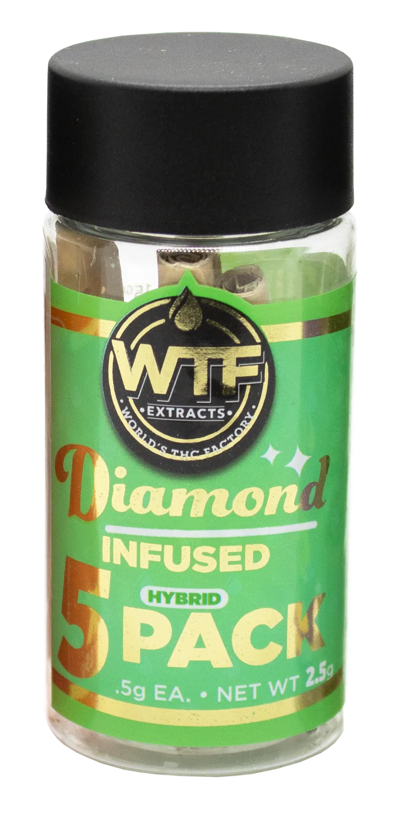 WTF Extracts 2.5g Diamond Infused Prerolls 5pk - G.P.R.