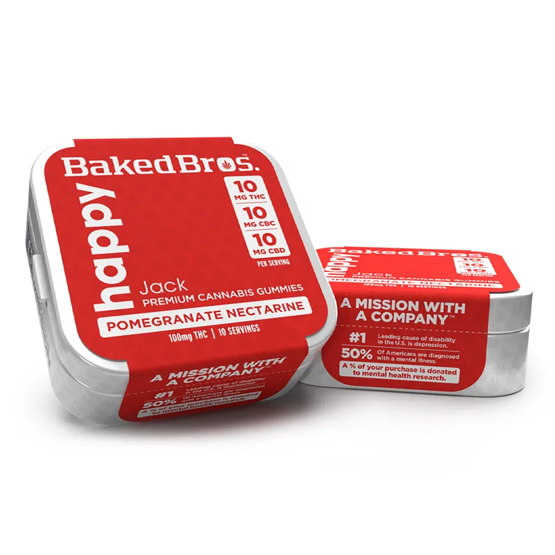Baked Bros Gummies 1:1:1 (100mg THC/CBD/CBC) - Happy Pomegranate Nectar