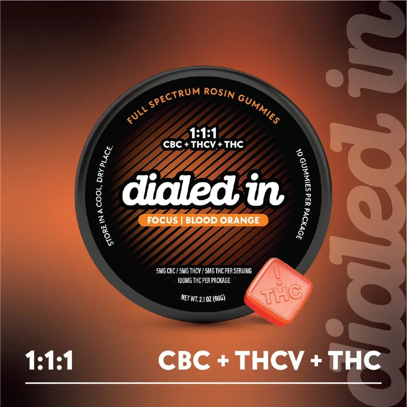 Dialed In Gummies Rosin 1:1:1 Focus (100mg THC/CBC/THCV) - Blood Orange