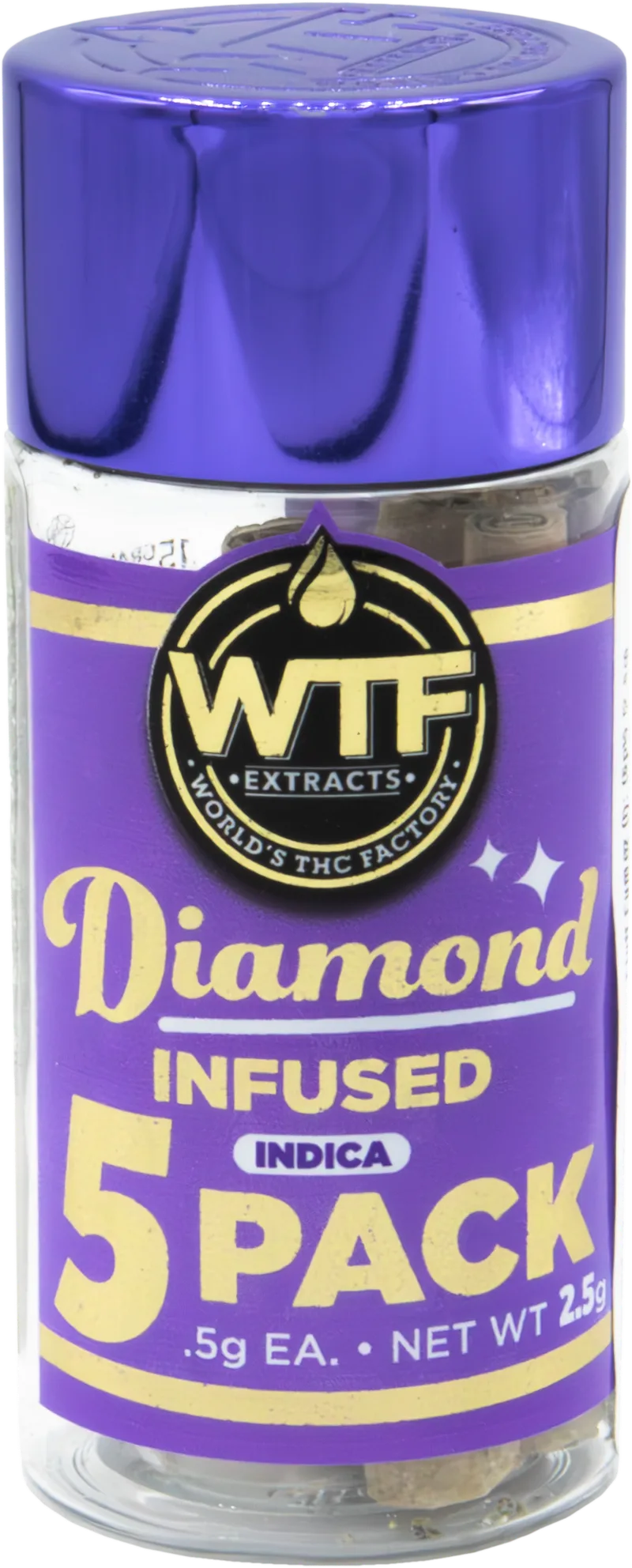 WTF - Diamond Infused Prerolls 5pk - Grape Clouds (I) (2.5g)
