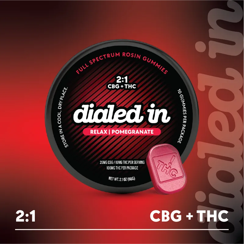 Dialed In Gummies Rosin 2:1 Relax (200mg CBG/100mg THC) - Pomegranate